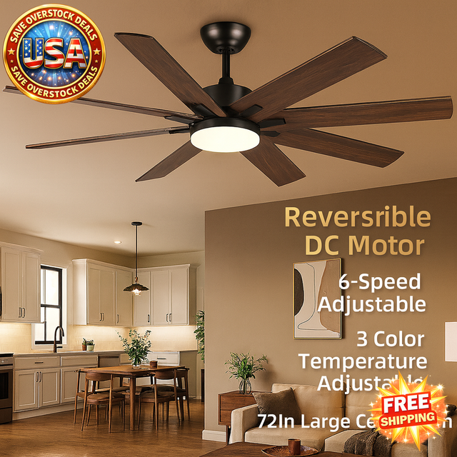 72 Inch Ceiling Fan with Lights, Remote, 6 Speed DC Motor