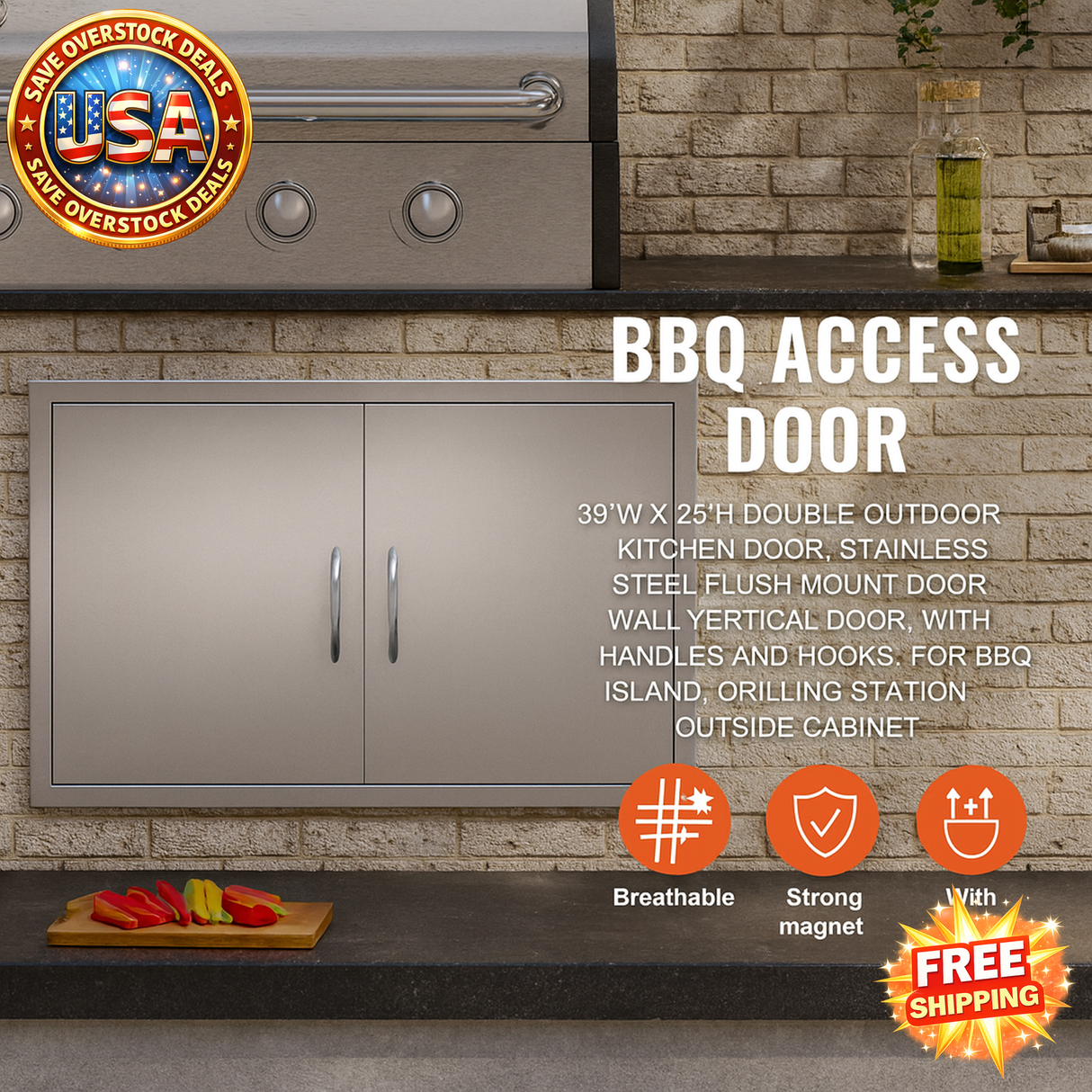 Stainless Steel BBQ Access Door for Outdoor Kitchen, 39x26