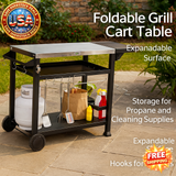 Foldable Grill Cart Table with Wheels for Outdoor Cooking