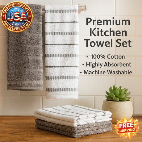 Kitchen Towel Set 4-Pack, Grey/White, 16"x26" for Home