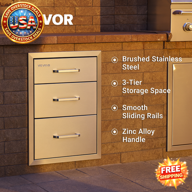 Stainless Steel Outdoor Kitchen Drawers - Triple Access