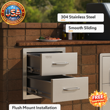 Outdoor kitchen with stainless steel drawers, 'USA Overstock Deals' logo, and 'Free Shipping' graphic.