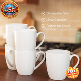Large Ceramic Coffee Mugs Set of 6 - 16 oz White Cups
