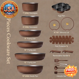21pcs Nonstick Cookware Set with Detachable Handle
