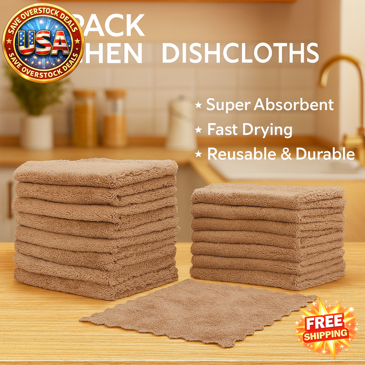 Reusable Kitchen Dishcloths - Super Absorbent Coral Fleece