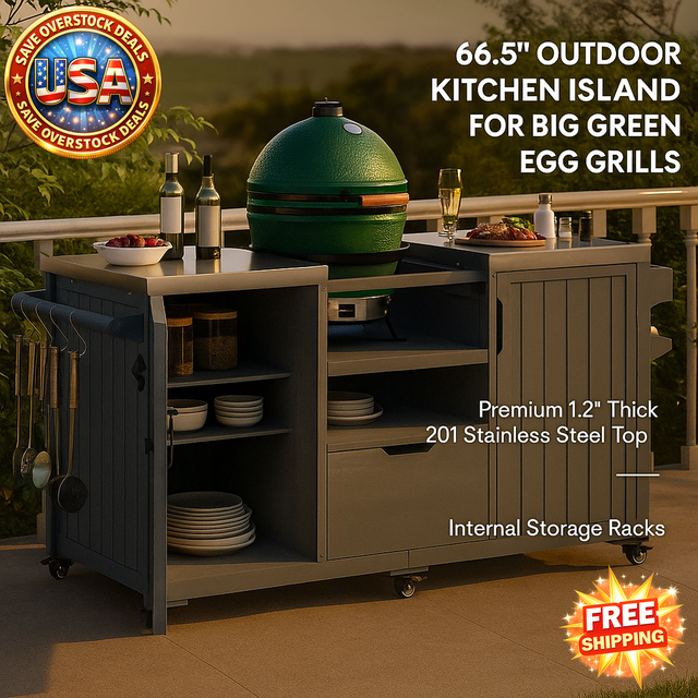 Outdoor Kitchen Island for Big Green Egg Grills, 66.5"