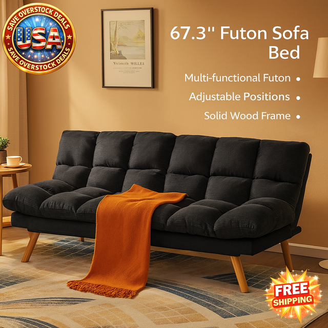 67.3' Convertible Futon Sofa Bed with Adjustable Backrest