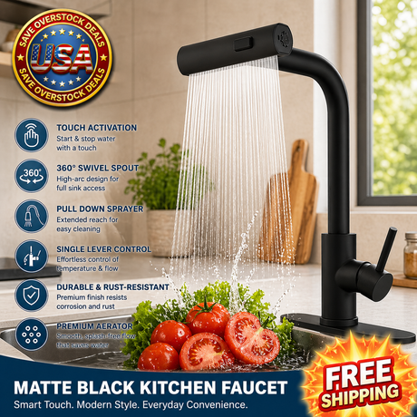 Black Kitchen Faucet with Pull Down Sprayer - Matte Black