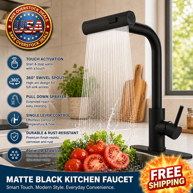 Black Kitchen Faucet with Pull Down Sprayer - Matte Black