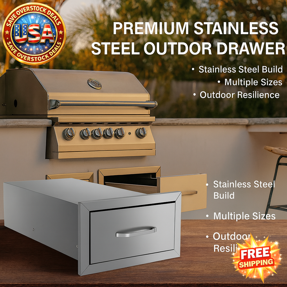 Outdoor Kitchen Drawer Cabinets - Stainless Steel, 14"x8.5"