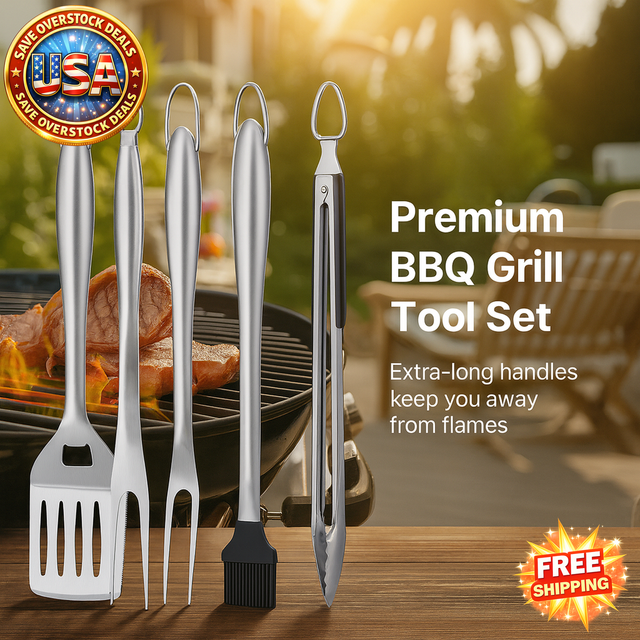 4PCS BBQ Grill Tool Set - Heavy Duty Stainless Steel Tools
