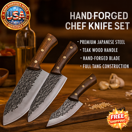Hand Forged Chef Knife Set - High Carbon Steel Kitchen Knives