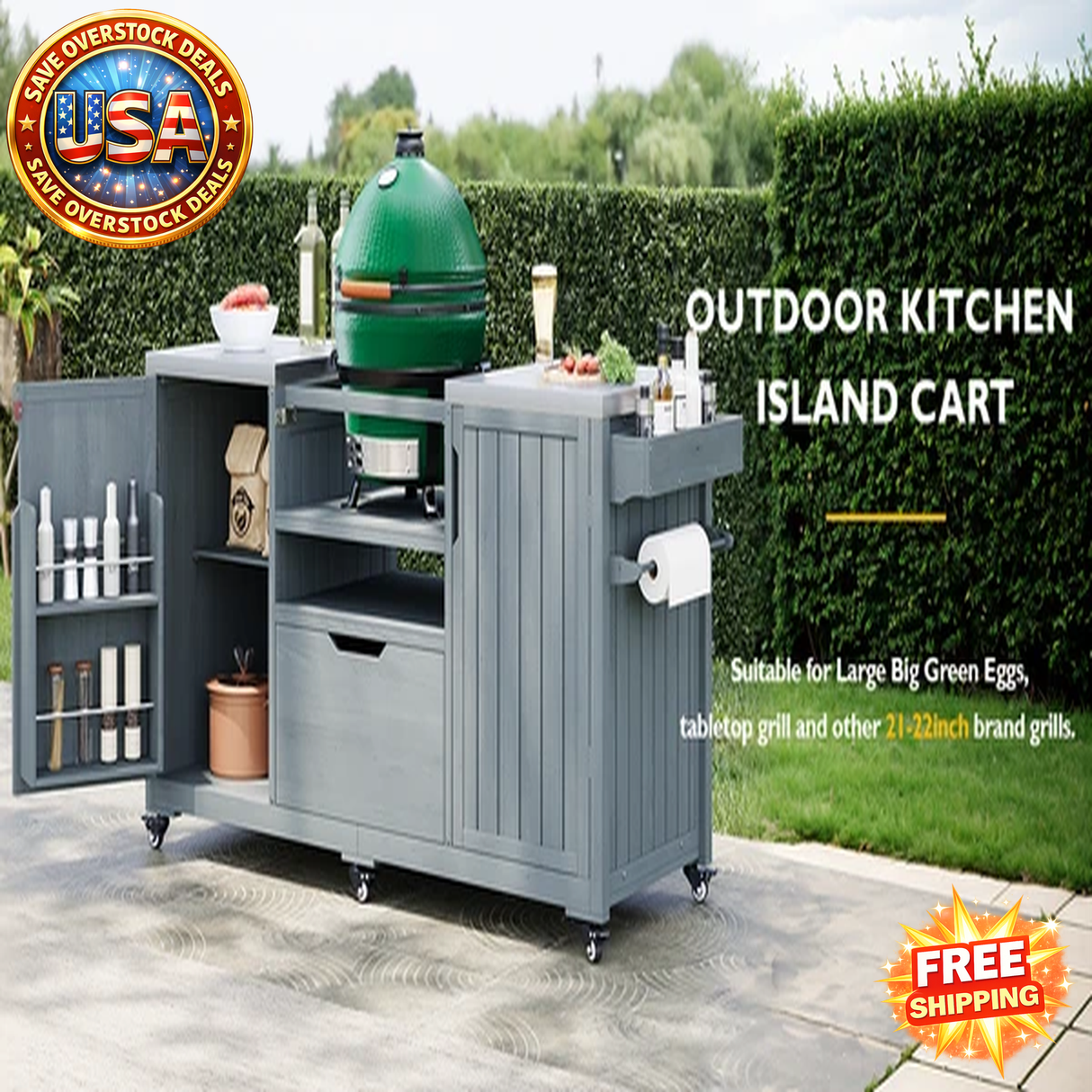 K&K 66.5" Outdoor Kitchen Island for Big Green Egg Grills