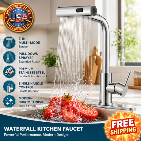 Pull Down Sprayer Kitchen Faucet, Stainless Steel, Chrome