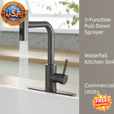 Pull Down Sprayer Kitchen Faucet, Stainless Steel, Grey