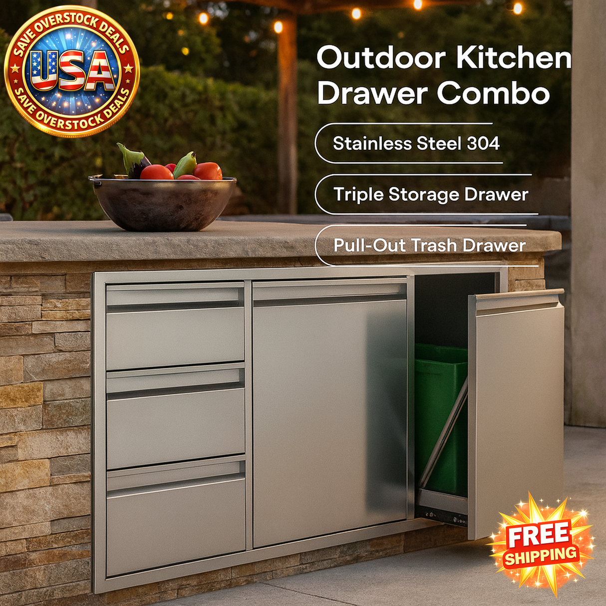 Outdoor Kitchen Drawer Combo - Stainless Steel BBQ Station