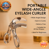 Portable Wide-Angle Eyelash Curler with Built-in Comb