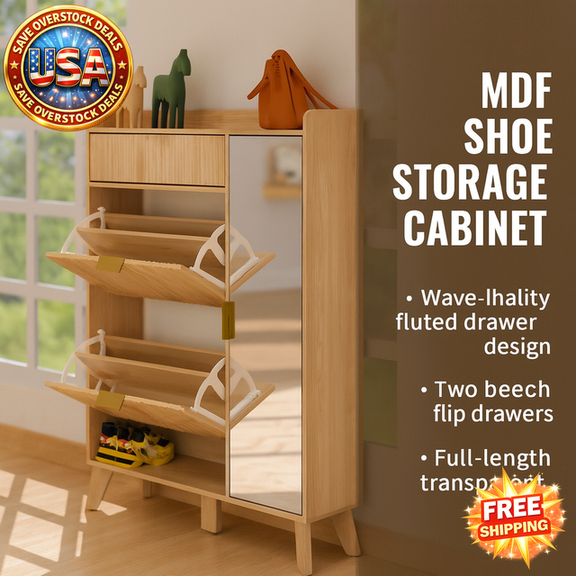 Shoe Storage Cabinet with Flip Drawers and Adjustable Shelves