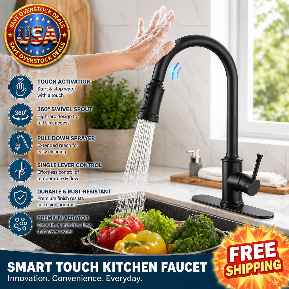 Touch Kitchen Faucet with Pull Down Sprayer for Easy Use