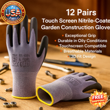 Touch Screen Nitrile-Coated Work Gloves - 12 Pairs