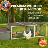 Large Wooden Chicken Coop with Nesting Box & Run