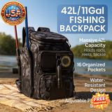 Fishing Backpack 42L with Rod Holders and 16 Pockets