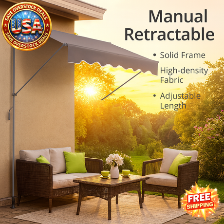 Manual Retractable Awning 78" Outdoor Sunshade Canopy
