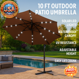 10 ft Solar LED Patio Umbrella with Crank for Outdoor Use