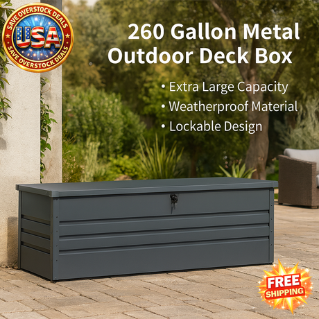260 Gallon Metal Outdoor Deck Box with Lockable Storage