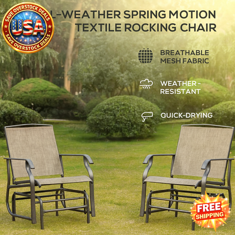 Patio Rocking Chairs - All-Weather Spring Motion, Khaki