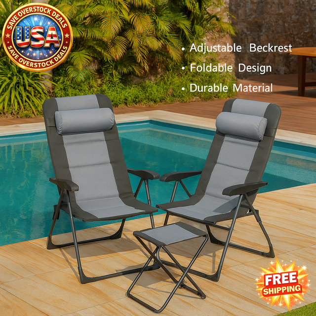Patio Folding Dining Chair Set with Adjustable Backrest