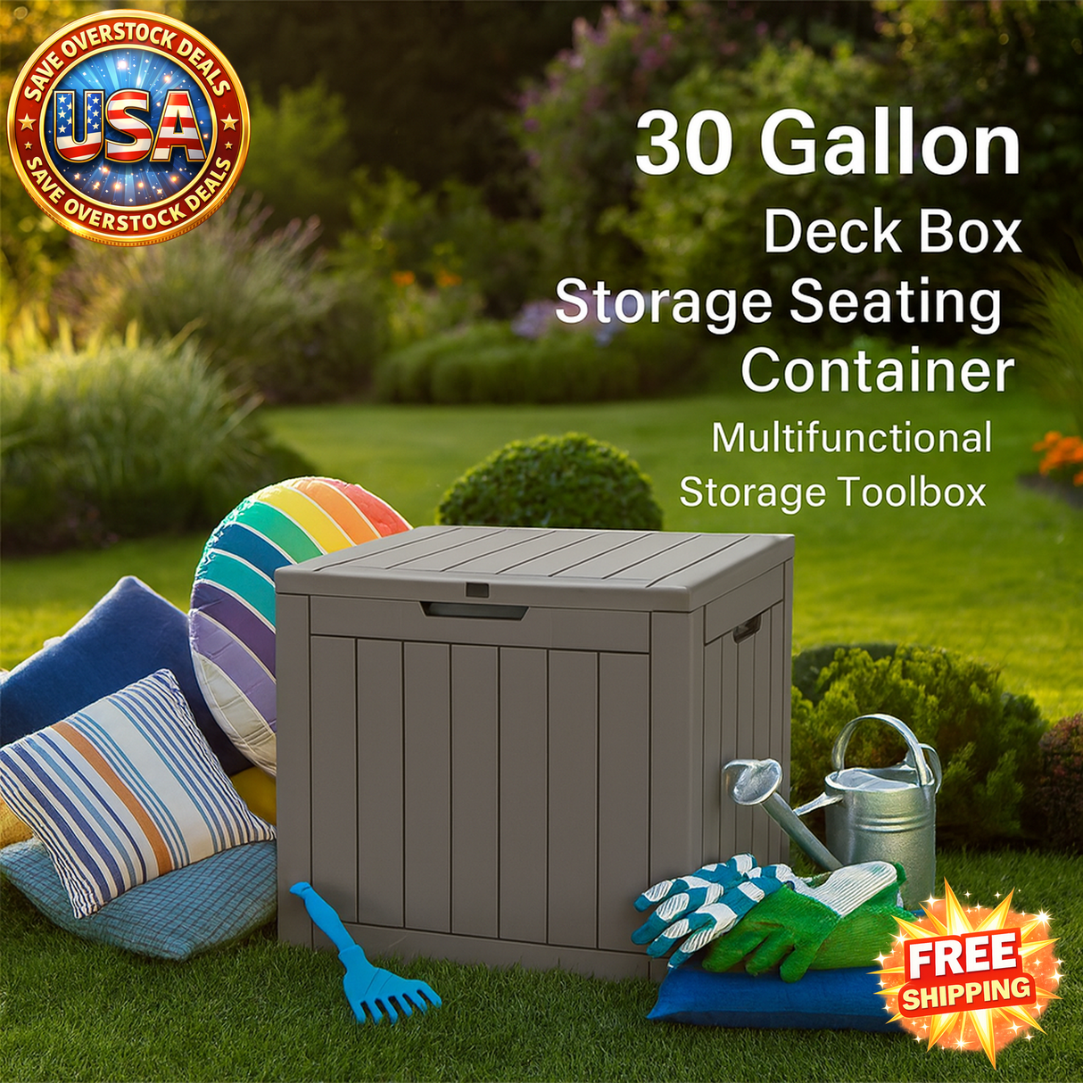 30 Gallon Deck Box with Lockable Lid for Outdoor Storage