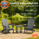 3 PCS Folding Adirondack Set with Resin Chairs and Table