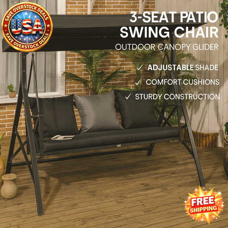 3-Seat Patio Swing Chair with Canopy and Cushions