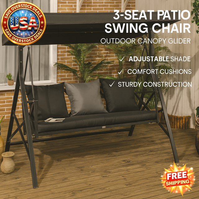 3-Seat Patio Swing Chair with Canopy and Cushions