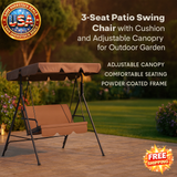 3-Seat Patio Swing Chair with Adjustable Canopy for Garden