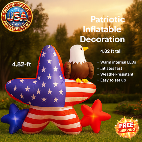 4.82 ft Patriotic Inflatable Decoration with LED Lights