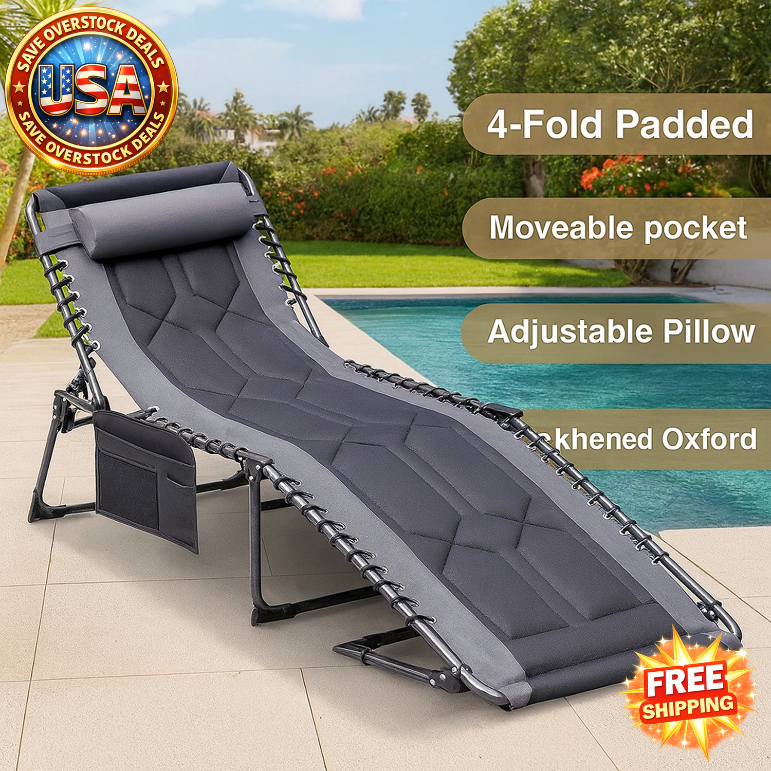 Portable Folding Outdoor Chaise Lounge with Pillow