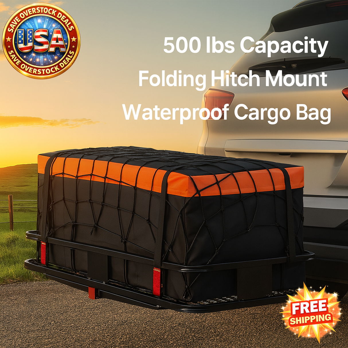 Hitch Cargo Carrier with Waterproof Bag & Net, 500 lbs