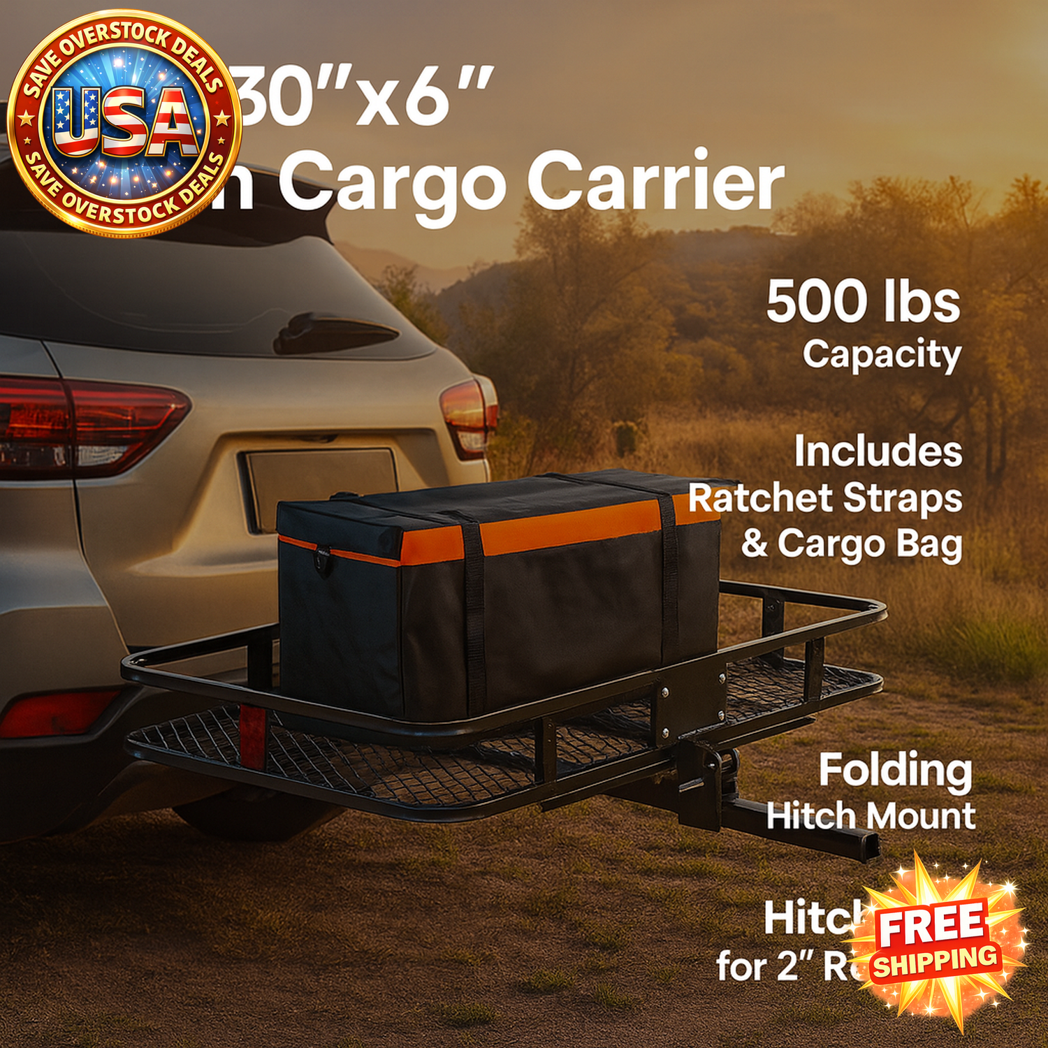 Hitch Cargo Carrier 500 lbs Capacity with Ratchet Straps