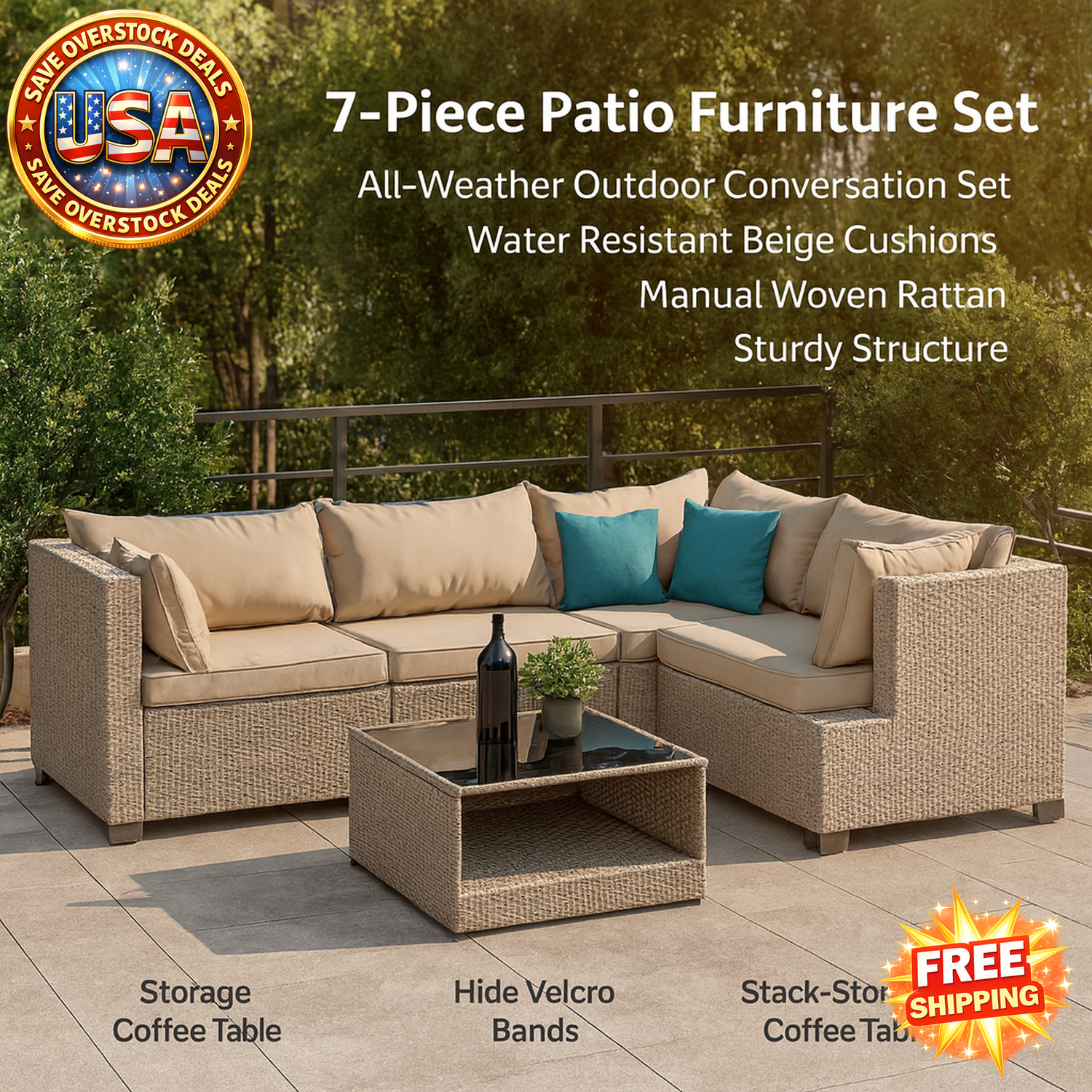 7-Piece Outdoor Patio Furniture Set with Cushions and Table