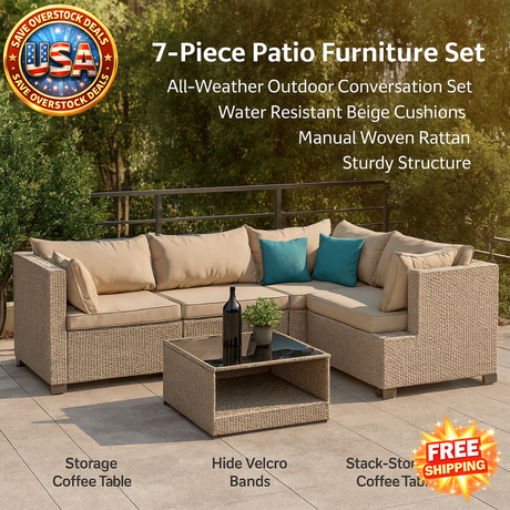 7-Piece Outdoor Patio Furniture Set with Cushions and Table