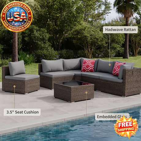 7 Pieces Wicker Patio Furniture Set with Cushions