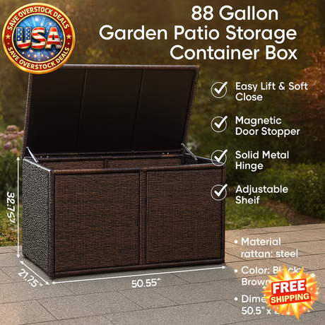 88 Gallon Rattan Storage Box for Garden and Patio