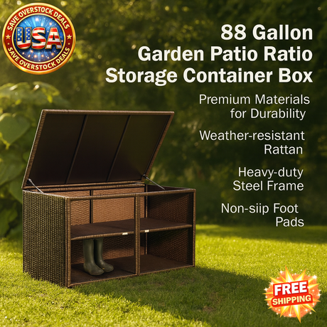 88 Gallon Rattan Storage Box for Garden and Patio