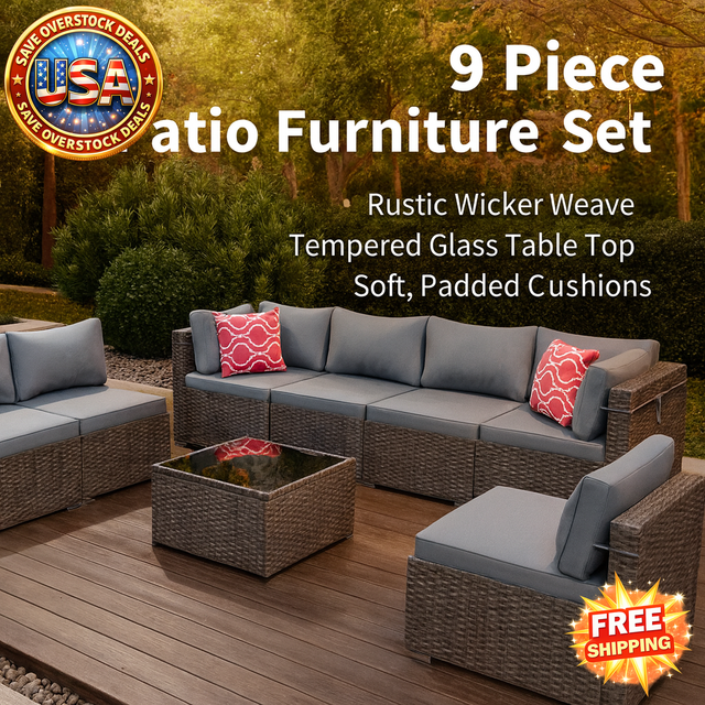 Outdoor Wicker Patio Furniture Set with Cushions and Table