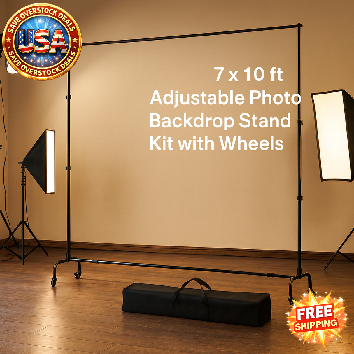 Adjustable Backdrop Stand with Wheels for Photo Studio