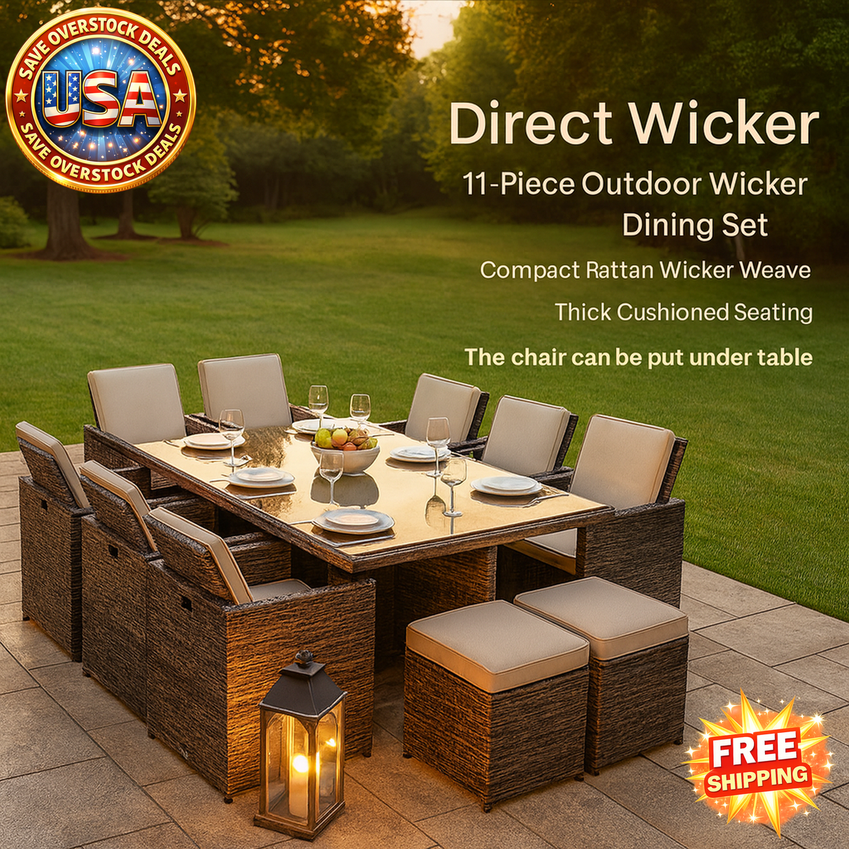 Outdoor Wicker Dining Set - 11-Piece Rattan Garden Furniture