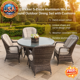 Aluminum Wicker 5-Piece Outdoor Dining Set with Cushions