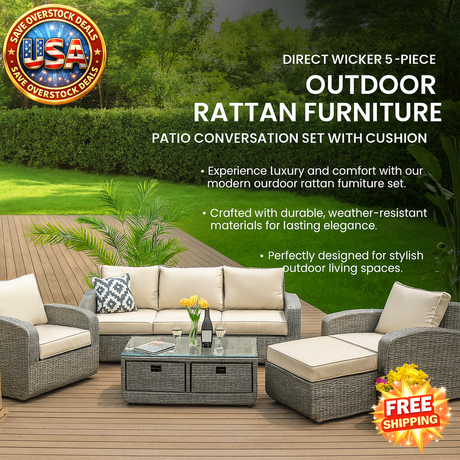 Outdoor Rattan Furniture Set - 5-Piece Patio Conversation Set